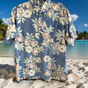 Hilo Hattie Vintage Hawaiian Reverse Floral Print Popover Cotton Shirt Size XL
